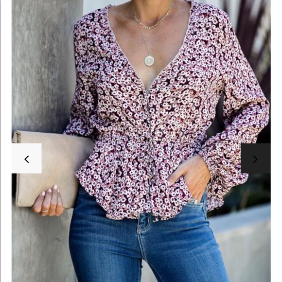 Vici Tops - NEW Vici Flush of Dawn Floral V Neck Ruffle Top